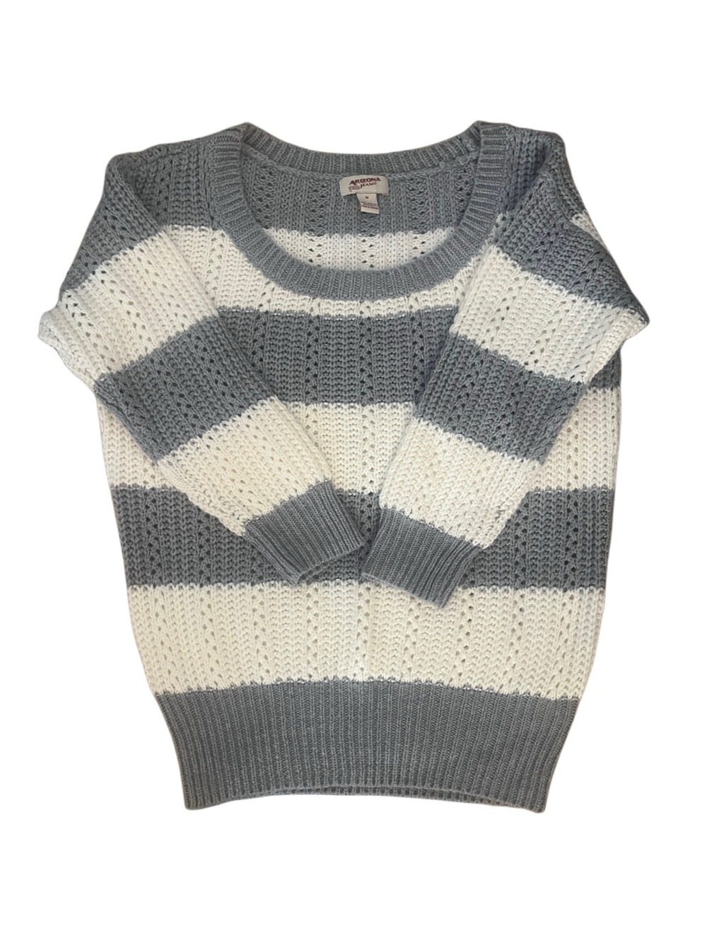 Arizona Jean Company Vintage Gray & White Striped Scoop Neck Sweater
